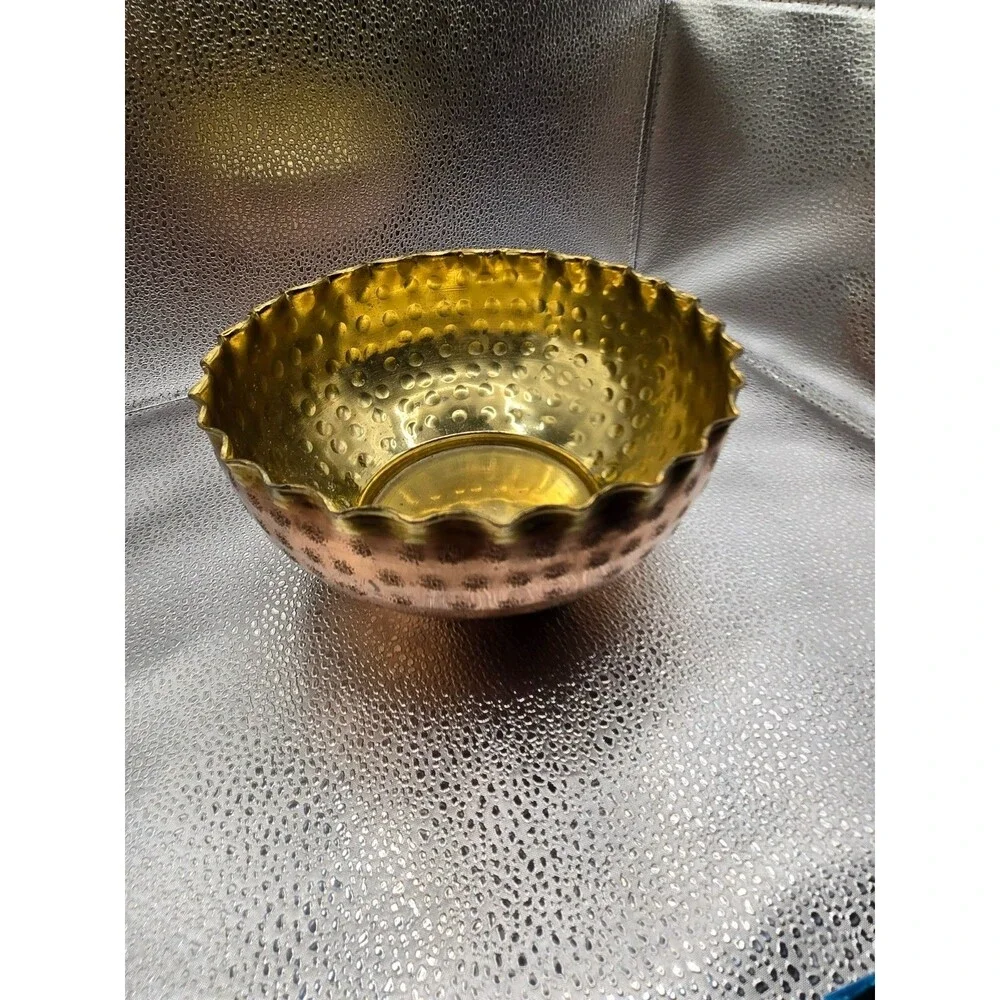 Handmade Hammered Copper & Brass Scalloped Bowl – 7.5
